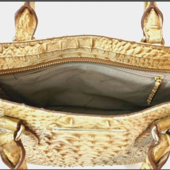 Brahmin Croc Embossed Leather Shoulder Satchel Bag Crossbody Tan EUC - Picture 6 of 10